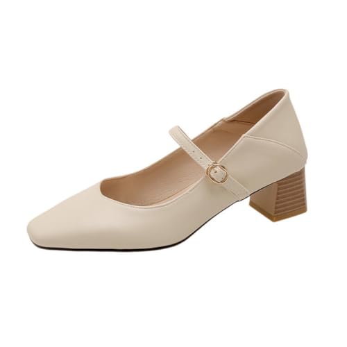 Damen Quadratische Zehe Mary Jane Schuhe 4,5 cm Chunky Heel Hochzeit Party Pumps Knöchelriemen Büro Casual Heels,Beige,40 EU Damen Quadratische Zehe Mary Jane Schuhe 4,5 cm Chunky Heel Hochzeit Party Pumps Knöchelriemen Büro Casual Heels,Beige,40 EU von JZWBLDS