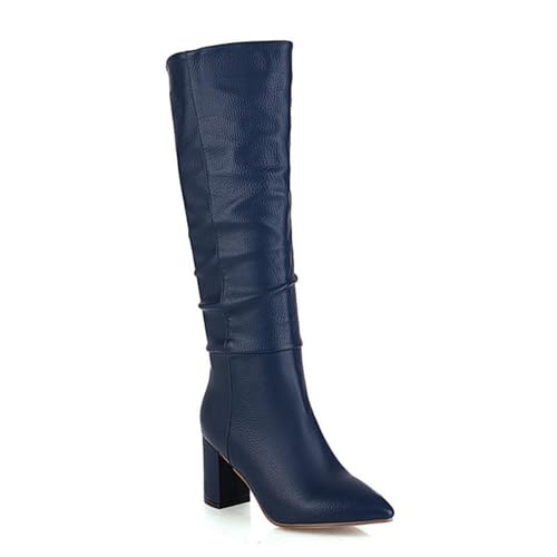 Damen Stiefel Knöchelhoch Mit Blockabsatz und Spitzer Zehe Bequem Schlupf Modisch Elegant für jeden Anlass,Blau,34 EU von JZWBLDS