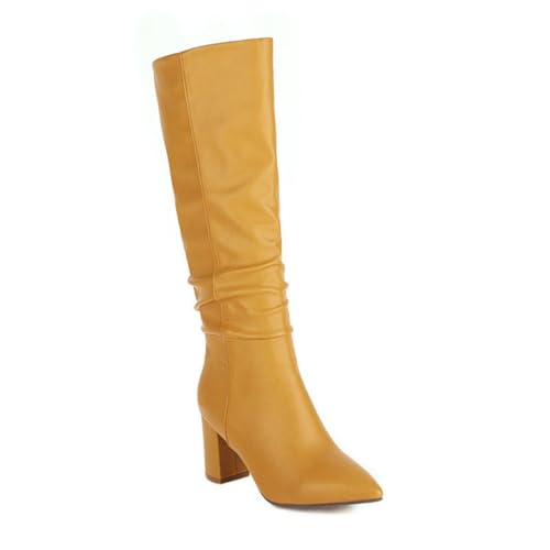 Damen Stiefel Knöchelhoch Mit Blockabsatz und Spitzer Zehe Bequem Schlupf Modisch Elegant für jeden Anlass,Gelb,38 EU von JZWBLDS