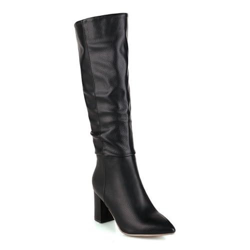 Damen Stiefel Knöchelhoch Mit Blockabsatz und Spitzer Zehe Bequem Schlupf Modisch Elegant für jeden Anlass,Schwarz,43 EU von JZWBLDS