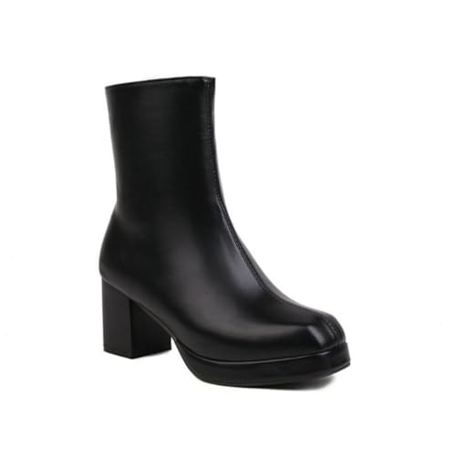 Damen Stiefel Mittellang mit Quadratischer Zehe Blockabsatz Plateau für Herbst Winter - Stilvoll & Bequem,Schwarz,36 EU von JZWBLDS