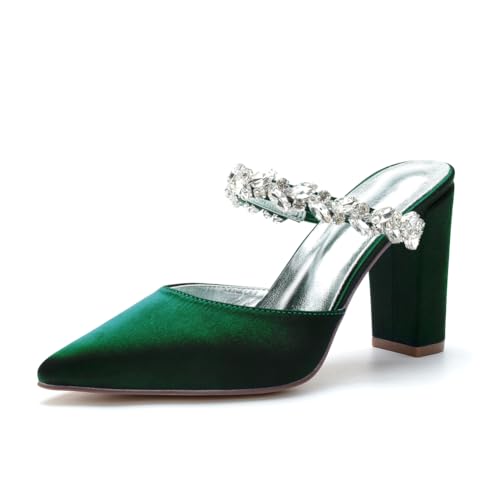 Frauen Satin Blockabsatz Party Pantoletten Strass Riemen Hochzeit Brautkleid Pumps Spitze Zehe Abend Absätze,Forest Green,38 EU Frauen Satin Blockabsatz Party Pantoletten Strass Riemen Hochzeit Brautkleid Pumps Spitze Zehe Abend Absätze,Forest Green,38 EU von Generic