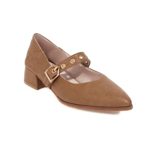 Frauen Spitz - Zehe Hochzeit Party Kleid Schuhe Niedriger Blockabsatz Mary Janes Retro Knöchelriemen Büro Pumps,Braun,45 EU Frauen Spitz - Zehe Hochzeit Party Kleid Schuhe Niedriger Blockabsatz Mary Janes Retro Knöchelriemen Büro Pumps,Braun,45 EU von JZWBLDS