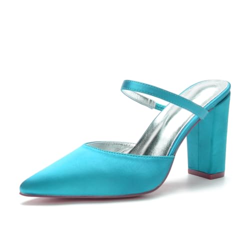 Frauen Spitze Zehenpartie Satin Pantoletten Blockabsatz Hochzeit Party Schuhe Slip-On Formell Abschlussball Abendkleid Pumps,Turquoise,39 EU Frauen Spitze Zehenpartie Satin Pantoletten Blockabsatz Hochzeit Party Schuhe Slip-On Formell Abschlussball Abendkleid Pumps,Turquoise,39 EU von JZWBLDS