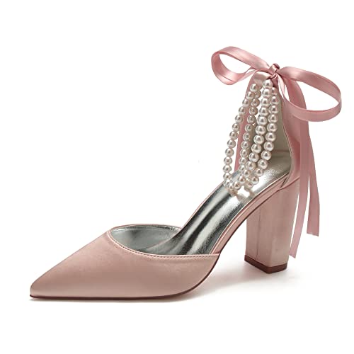 JZWBLDS Frauen Satin Knöchel - Riemen Braut Pumps Spitze - Zehenblock High Heels Perle Hochzeit Party Schuhe,Dusty Rose,43 EU JZWBLDS Frauen Satin Knöchel - Riemen Braut Pumps Spitze - Zehenblock High Heels Perle Hochzeit Party Schuhe,Dusty Rose,43 EU von JZWBLDS