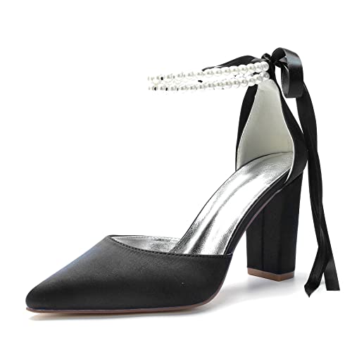 JZWBLDS Frauen Satin Knöchel - Riemen Braut Pumps Spitze - Zehenblock High Heels Perle Hochzeit Party Schuhe,Schwarz,35 EU JZWBLDS Frauen Satin Knöchel - Riemen Braut Pumps Spitze - Zehenblock High Heels Perle Hochzeit Party Schuhe,Schwarz,35 EU von JZWBLDS