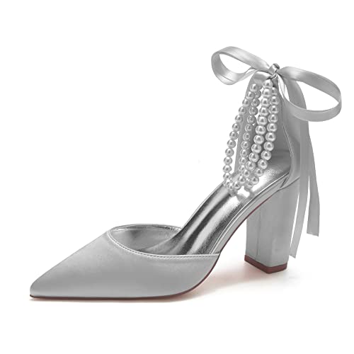JZWBLDS Frauen Satin Knöchel - Riemen Braut Pumps Spitze - Zehenblock High Heels Perle Hochzeit Party Schuhe,Silber,43 EU JZWBLDS Frauen Satin Knöchel - Riemen Braut Pumps Spitze - Zehenblock High Heels Perle Hochzeit Party Schuhe,Silber,43 EU von JZWBLDS
