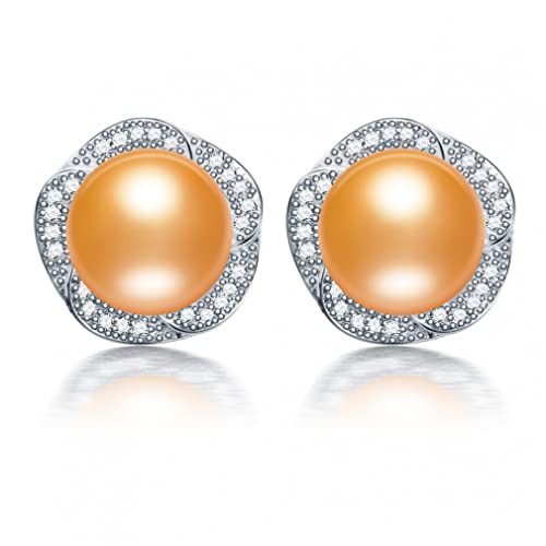 9-10 mm Brot runde Süßwasser Frauen Perlenohrringe, weiß rosa lila schwarz farbenfroh von JZWCHQ