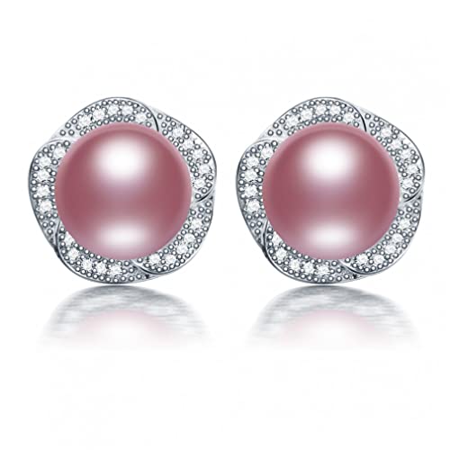 9-10 mm Brot runde Süßwasser Frauen Perlenohrringe, weiß rosa lila schwarz farbenfroh von JZWCHQ