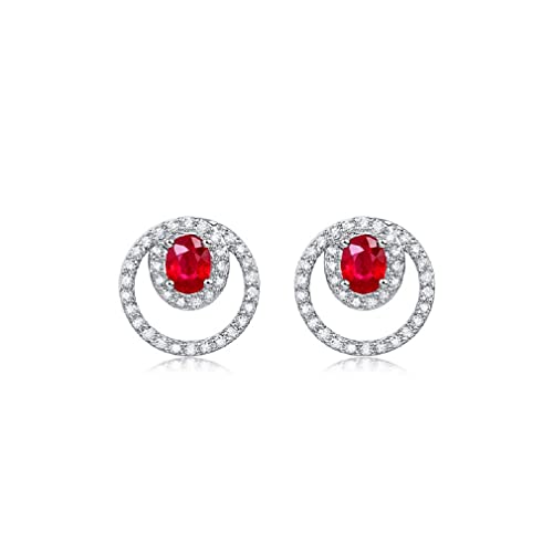 925 Silber Oval Ruby Stud Ohrringe Doppelschicht Halo Diamond Schneiden Kubikzirkonia Ohrohr für Jubiläum Geburtstag Hochzeit Weihnachtsschmuckgeschenk für sie von JZWCHQ