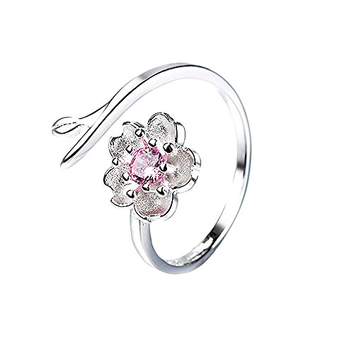 Blume 925 Silber verblüfft Verlobung Offener Band Ring für Frauen Mädchen Geburtssteine ​​Statement Verstellbarer Kirschblüte Blatt Finger Ringe Komfort Fit Boho Geburtstag Hochzeit Schmuck Schmuck von JZWCHQ
