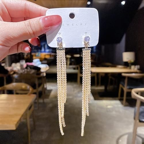 Farbe übertriebene lange Ohrringe für Frauen Strassstein Quasten Ohrringe Schmuck Geburtstag Geschenk von JZWCHQ