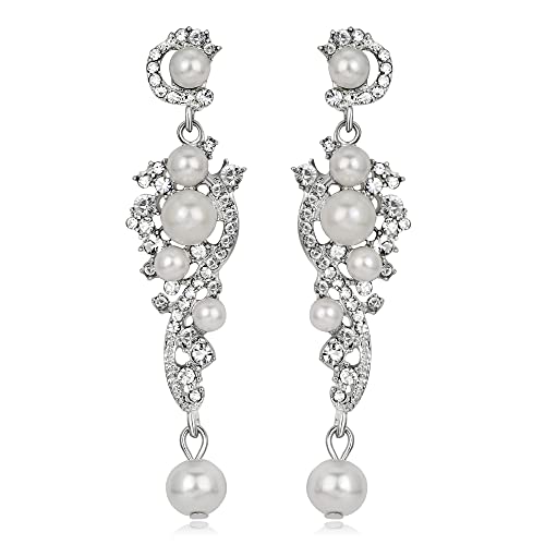 Frauen simulierte Perlenohrringe, Kristallgirlanden, Hochzeitsschmuck von JZWCHQ