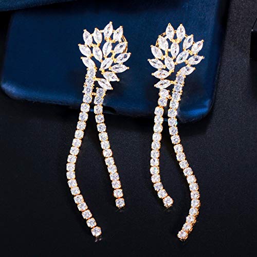 Funkelnde weiße kubische Zirkon lange Dangle Quaste Tropfen Ohrringe Farbe Frauen Hochzeit Schmuck Schmuck von JZWCHQ