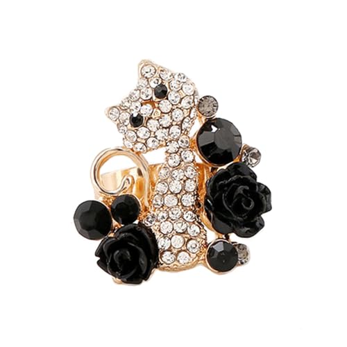 Gartenkatze einstellbare offene Wrap Ring für Frauen Mädchen Gold plattiert Strasskätzchen Tierblume Statement Erweiterbares Finger Ringe Komfort Fit Fashion Süßes Geburtstag Weihnachten Schmuck von JZWCHQ