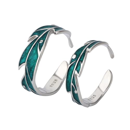 Grüne Blattpaarringe Sets für ihn und ihren 925 Sterling Silber verstellbaren Palmblätter versprechen Verlobungsaussage Open Wrap Finger Heck Ring für Frauen Männer Komfort Fit Hochzeit Jubiläum BFF von JZWCHQ