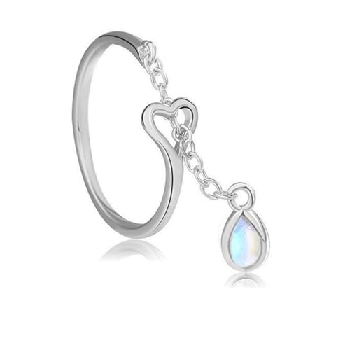 Herz -Eternity -Kette Statement Ring für Frauen 925 Silber gepackt Nachahmung Tränendrop Diamant einstellbare Erweiterbare offene Bandringe Hochzeit Versprechen Geburtstagsfeier Schmuck (Moonstone) von JZWCHQ