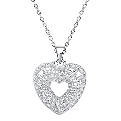 JZWCHQ 18 Zoll Kette Hollow Heart Anhänger Halskette für Frau Hochzeit Schmuck Geschenk von JZWCHQ