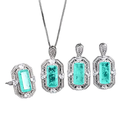JZWCHQ 8 * 16mm Paraiba Turmaline Halskette Anhänger Ringohrringe Schmucksets Charms Geschenk für Frauen von JZWCHQ