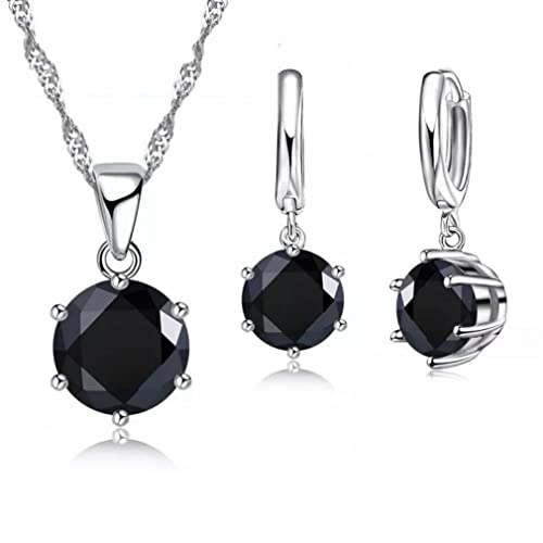 JZWCHQ 925 Anhänger Halskette & Ohrring Sets Style Dark Black Round Stone für Frauen JZWCHQ 925 Anhänger Halskette & Ohrring Sets Style Dark Black Round Stone für Frauen von JZWCHQ