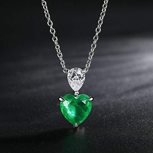 JZWCHQ 925 Sterling Silber Herz Emerald Citrin Moissanit Anhänger Halsketten für Frauen Schmuck Geburtstag von JZWCHQ