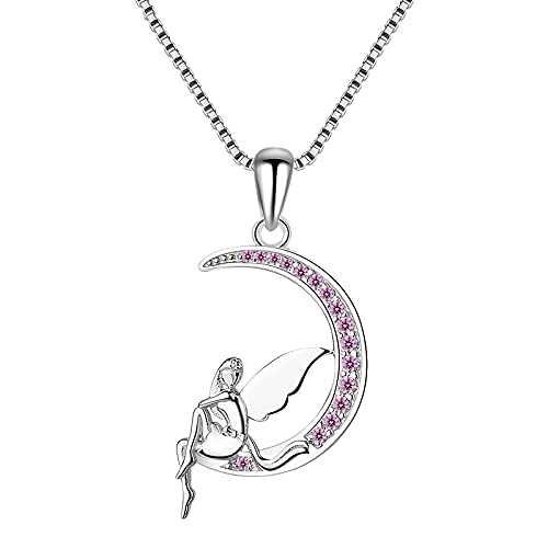 JZWCHQ 925 Sterling Silber Rücken gegen die Mondanhänger Halskette mit rosa Schmuck, die für Frauen Geschenk machen von JZWCHQ