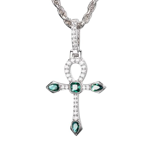 JZWCHQ 925 Sterling Silver Cross Anhänger für Männer Frauen 18K Gold plattiert kleine Kreuz Halskette Bling erzeugt Emerald Anhänger Halskette CZ Diamond Cross Schmuck 18/20/24/30 Zoll Länge von JZWCHQ