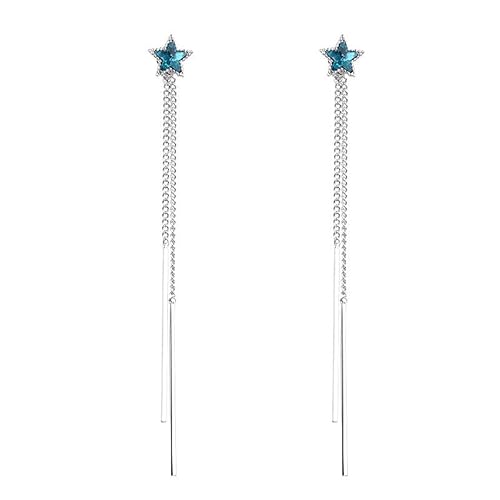 JZWCHQ 925 Sterling silberblau Kristallsterne baumeln Ohrring, Silber Langkettige Quasten -Tropfen Ohrringe, zierliche Bolzen Baumeln Ohrringe, Schmuck für Frauen Mädchen von JZWCHQ