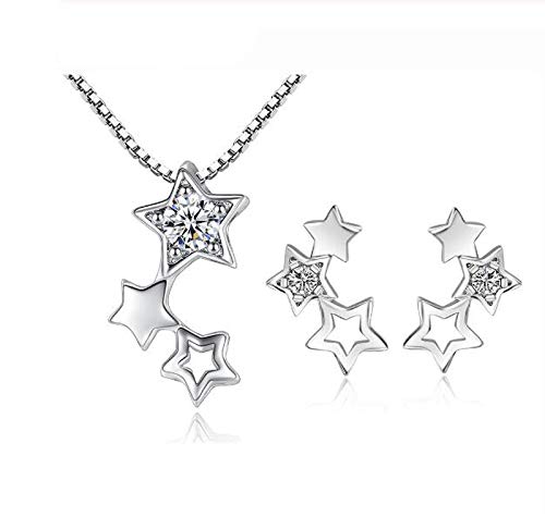JZWCHQ Accessoires 925 Sterling Silber Fine Schmuck Sets Einfache Zirkonia Star Halskette+Ohrringe zweiteilige Set für n Mädchen Geschenk von JZWCHQ