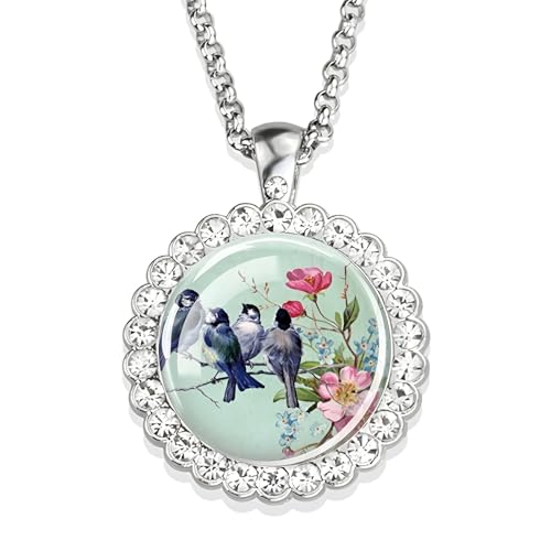 JZWCHQ Accessoires Hummingbird Halskette für Frauen und Männer, Hummingbird Halskette Kardinalvogelkunst Bild Glas Strass Anhänger Kette süßer Vogelschmuck, niedlicher Tierschmuck Urlaub von JZWCHQ