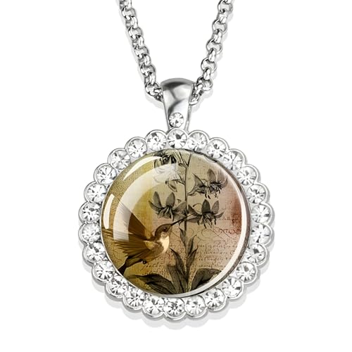 JZWCHQ Accessoires Hummingbird Halskette für Frauen und Männer, Hummingbird Halskette Kardinalvogelkunst Bild Glas Strass Anhänger Kette süßer Vogelschmuck, niedlicher Tierschmuck Urlaub von JZWCHQ