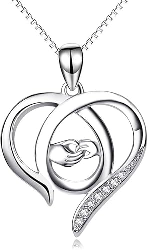 JZWCHQ Accessoires S925 Sterling Silber Halskette für Frauen Schlüsselbein Kette einfache große Hände Halten kleiner Hände Herz hohl von JZWCHQ