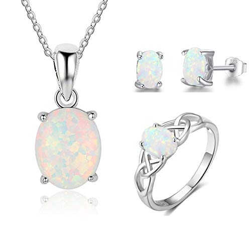 JZWCHQ Accessoires Trendy 925 Sterling Silber Opal Schmuck Anhänger Halskette Ohrringe Ring -Sets für n Hochzeit Brautschmucksets JZWCHQ Accessoires Trendy 925 Sterling Silber Opal Schmuck Anhänger Halskette Ohrringe Ring -Sets für n Hochzeit Brautschmucksets von JZWCHQ