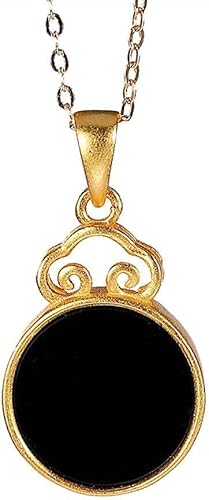 JZWCHQ Accessoires Vintage S925 Halskette für Frauen Gold plattiert schwarze jade hohl von JZWCHQ