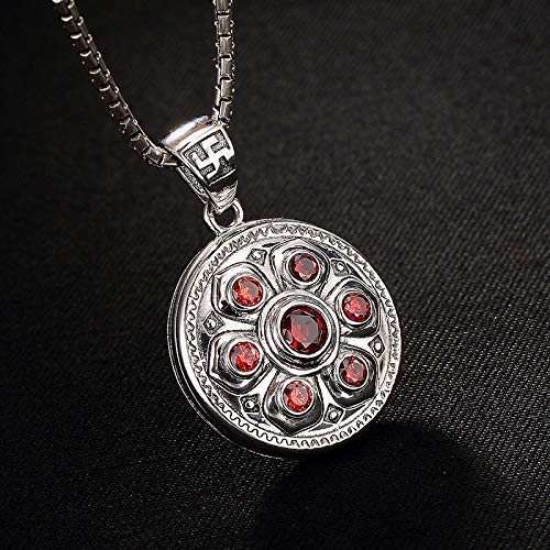 JZWCHQ Accessoires Vintage S925 Halskette für Frauen Sechs Charaktere Mantra kann rotes Kristall handgefertigt klassischer Schmuck Frauen anhängende Halsketten Charme Geschenk National Old Craft von JZWCHQ