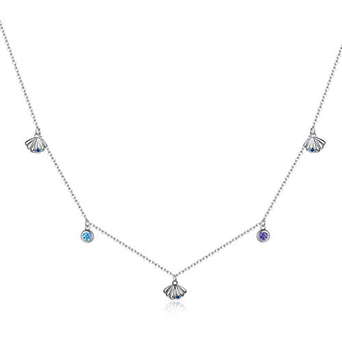 JZWCHQ Authentische silberne Muschel Halskette 925 Sterling Blue Love Geschenk für Mädchen Statement Fein Schmuck von JZWCHQ