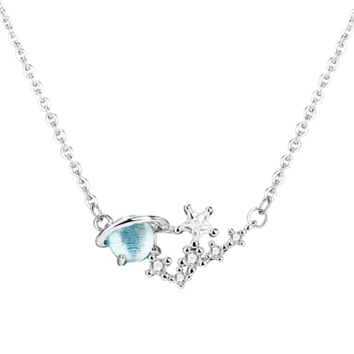 JZWCHQ Blue Crystal Planet Star Charme Anhänger Weihnachtsschmuck Halskette für Frauen Hochzeitshökchen von JZWCHQ