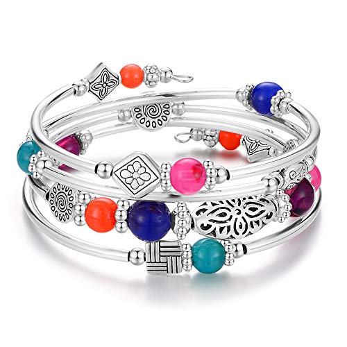 JZWCHQ Bulinlin Perlen silbermangle Wickelarmband für sie, geschichtete böhmische Armbänder mit Naturstein, Schmuckgeschenke für Frauen Damen Damen von JZWCHQ