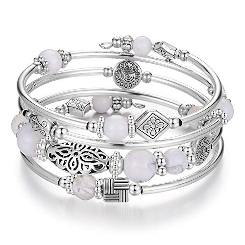 JZWCHQ Bulinlin Perlen silbermangle Wickelarmband für sie, geschichtete böhmische Armbänder mit Naturstein, Schmuckgeschenke für Frauen Damen Damen von JZWCHQ