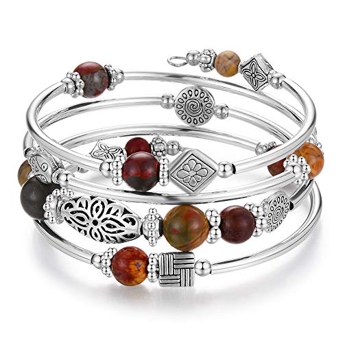 JZWCHQ Bulinlin Perlen silbermangle Wickelarmband für sie, geschichtete böhmische Armbänder mit Naturstein, Schmuckgeschenke für Frauen Damen Damen von JZWCHQ