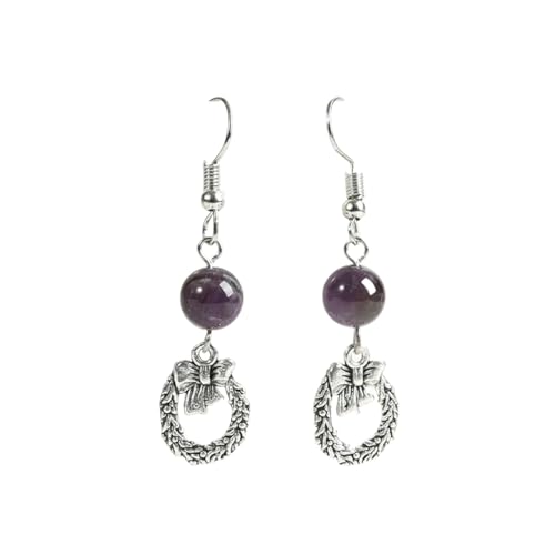 JZWCHQ Damen Natursteinohrringe - kreative 6mm Amethyste Runde Perlenhöhle Kranz Anhänger, modehändige natürliche rohe Edelstein -Frauen -Party -Geschenk UI von JZWCHQ