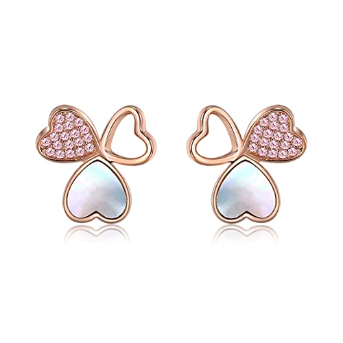 JZWCHQ Damen herzförmige weiße Muschel rosa Zirkonblume romantische glänzende einfache High-End-Ohrringe von JZWCHQ