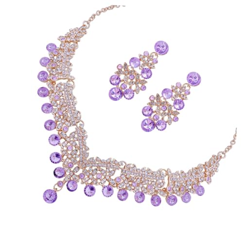 JZWCHQ Elegante Strass-Hochzeitsschmuck-Halskette und Ohrring-Ensemble für Frauen für Partys und besondere Anlässe, atemberaubende Geburtstage, Hochzeiten und Feiertage von JZWCHQ