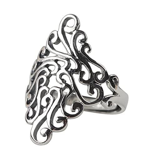 JZWCHQ Filigree Vintage Statement Ring für Frauen oxidiert Boho erweiterbare verstellbare Totemblütenblätter offener Wickelfinger Ringe Komfort Fit Bohemian Schmuck von JZWCHQ