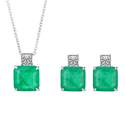 JZWCHQ Frauen 100% 925 Sterling Silber 12 * 12 mm Smaragd Edelstein Halskette Anhänger Ohrringe Charms Hochzeit Schmucksets Geschenk von JZWCHQ