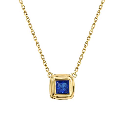 JZWCHQ Frauen 18k Gelbgold Halskette Einfacher Anhänger Rot/Blau Quadrat 0.3ct Rubin/Saphir -Anhänger Halskette 18 Zoll von JZWCHQ