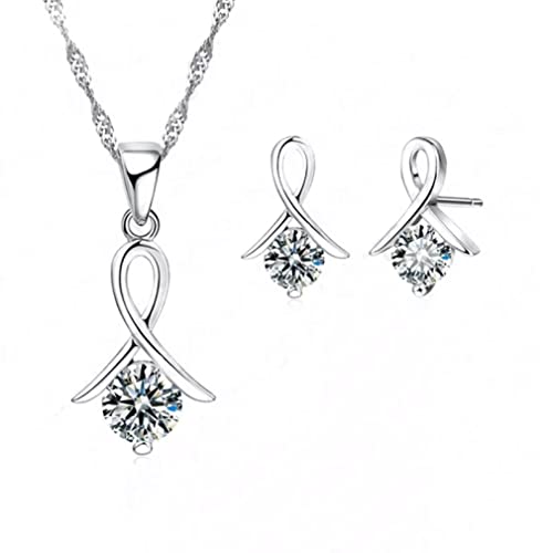 JZWCHQ Frauen 925 Halskette Ohrringe Schmuck Set für Hochzeitsfeier Kubikzirkon Knorpel Piercing Ohrringe von JZWCHQ