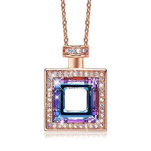 JZWCHQ Frauen goldene Halskette Anhänger mit Kristallen aus 18 Karat Roségold Parfüm Flaschen Halskette Quadratische Goldkette von JZWCHQ