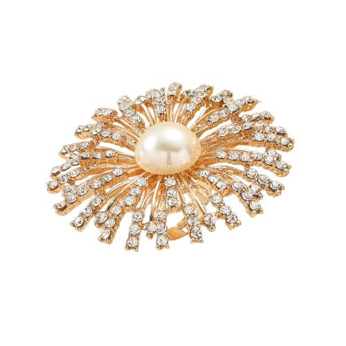 JZWCHQ Großer Blüten Statement Ehering für Frauen Vintage Kristallblumenschale Perle Verstellbare Open Band Wrap Finger Ringe Komfort Pass übertrieben Geburtstag Cocktail Party Schmuck Schmuck von JZWCHQ