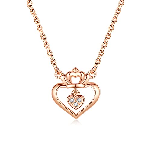 JZWCHQ Halskette Krone Roségold Halskette weibliche Sterling Silber herzförmige Pendellschlangeblätter Ketten Schmuck Halsketten für Frauen Geschenkkette für Frauen von JZWCHQ